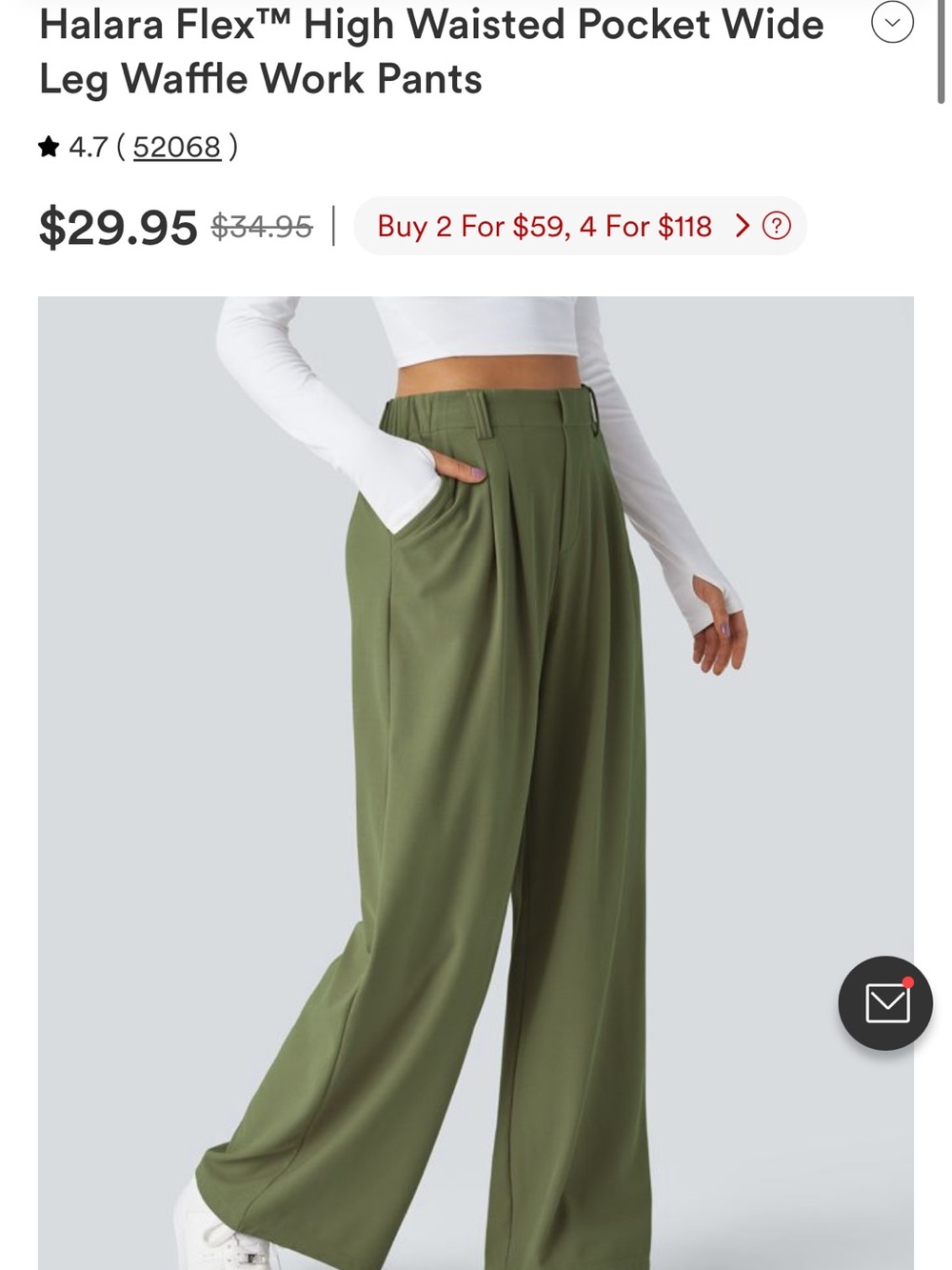 HALARA Olive Green High-Waisted Wide Leg Pants with Pockets